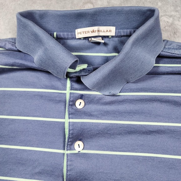 Peter Millar Polo Shirt Mens Medium Blue Striped Cotton Golf Casual Short Sleeve - Picture 3 of 10